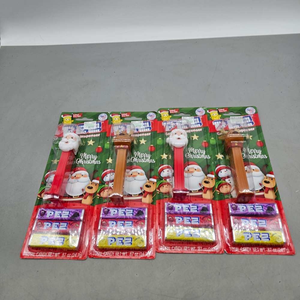 Pez Christmas Candy Dispenser Lot of 4 Santa and Reindeer Holiday New Sealed